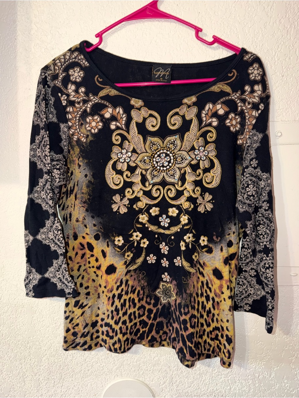 Embellished Black & Gold Animal-Print Women's Blouse